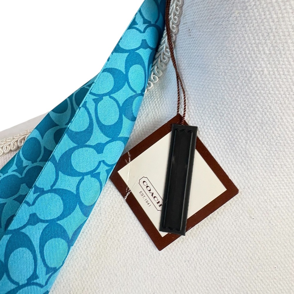 Coach Y2K NWT Silk Scarf Teal Signature Print Rhinestones Fringed - Picture 7 of 8